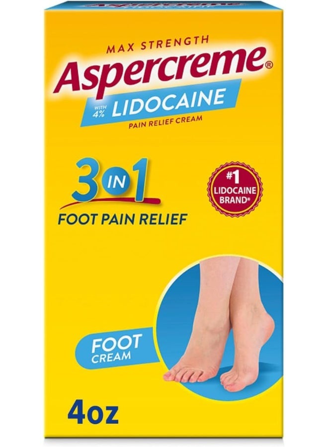 Aspercreme Max Strength Lidocaine Foot Pain Relief Cream, 4 oz., Odor Free Pain Cream - Image 1